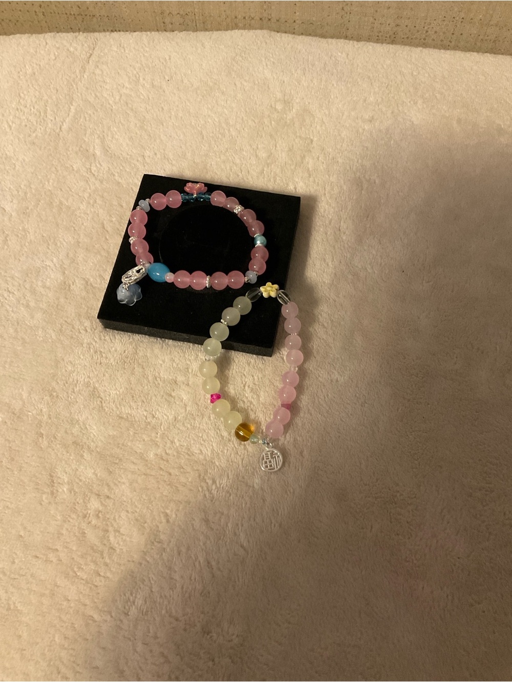 Girls Pink Beaded Charm Bracelet Set - Cute Stretch Jewelry
